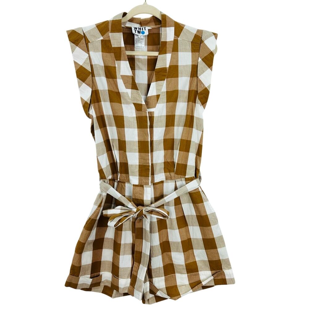Anthropologie WHIT Two Brown Buffalo Check Gingham Romper Size Small - Picture 2 of 12